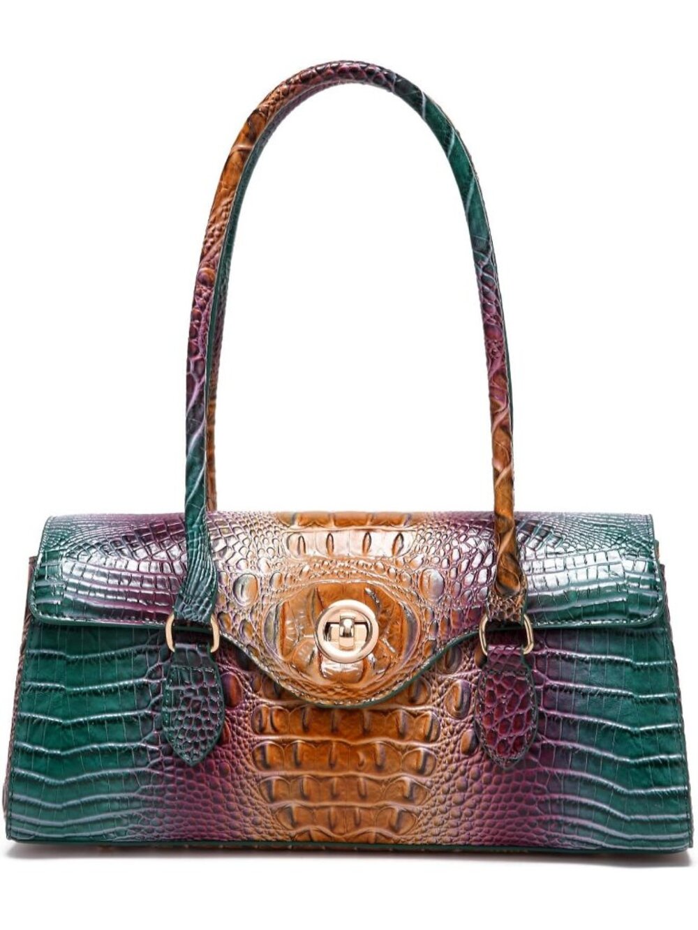 Women's Peacock Leather Crocodile Pattern Handle Handbag Satchel Tote Purse
